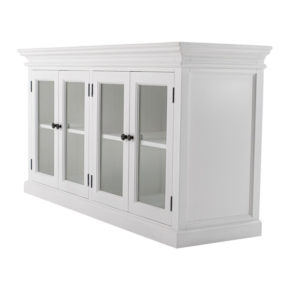 White Distressed Solid Wood Sideboard with Four Glass Doors - 64-inch