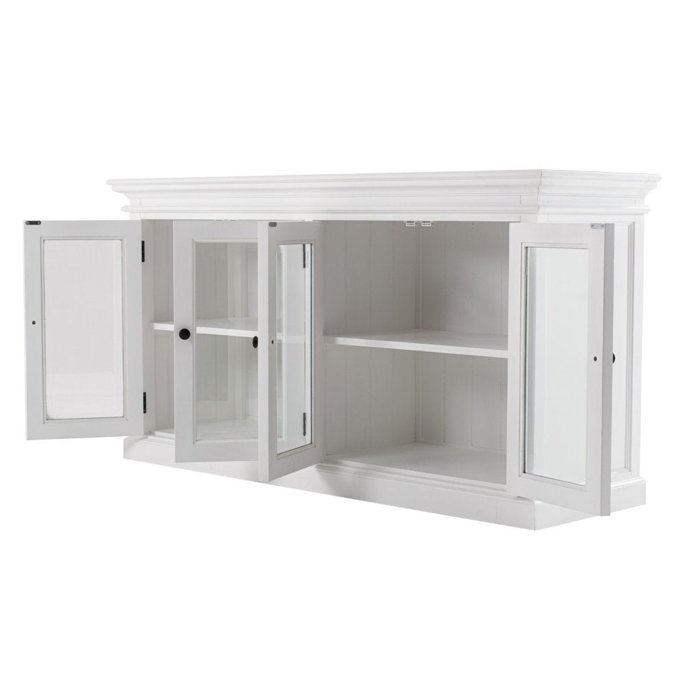 White Distressed Solid Wood Sideboard with Four Glass Doors - 64-inch