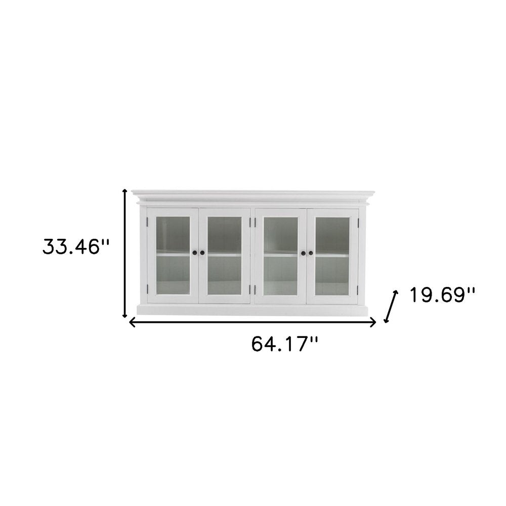 White Distressed Solid Wood Sideboard with Four Glass Doors - 64-inch