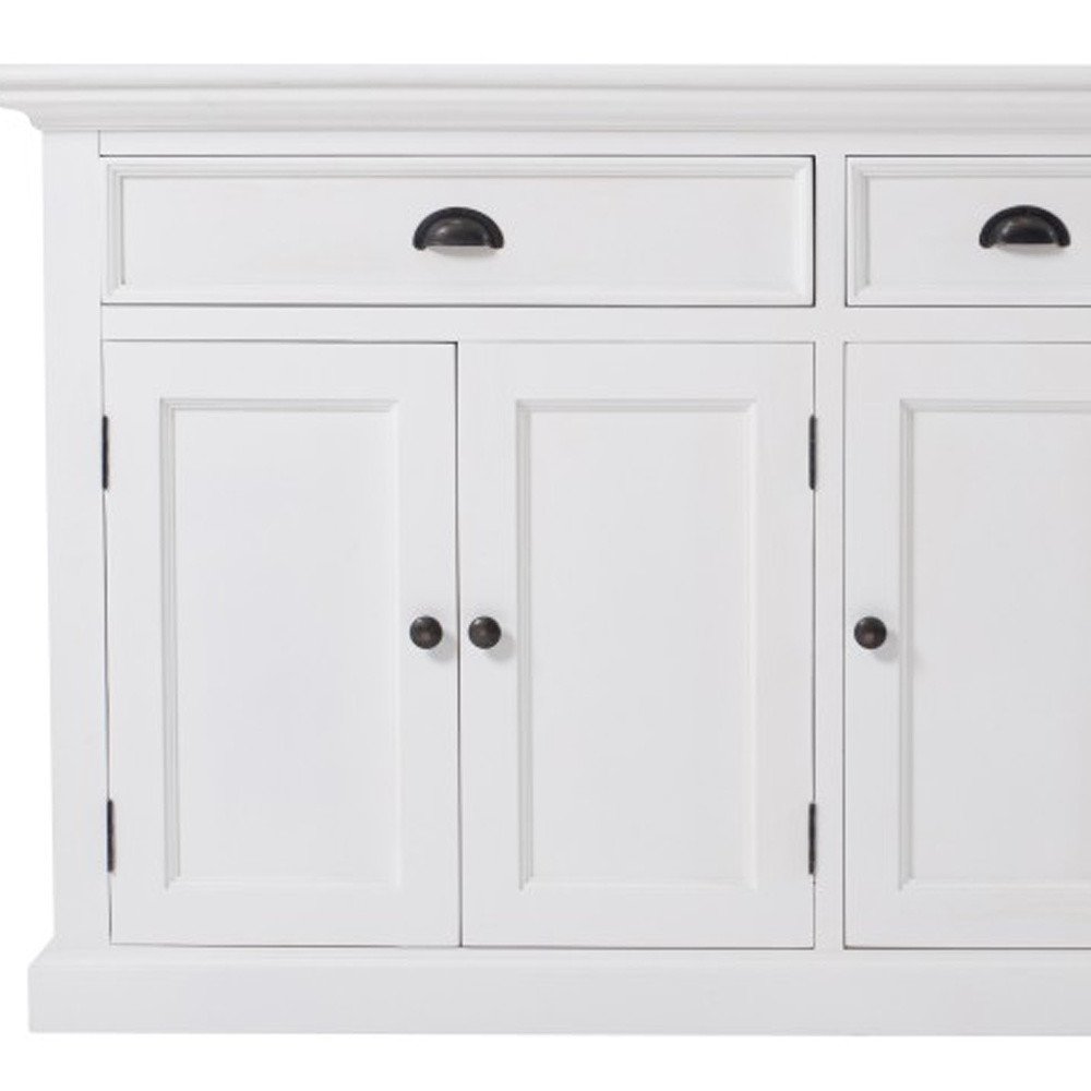 White Solid Wood Three Drawer Sideboard with Five Doors - 71-inch