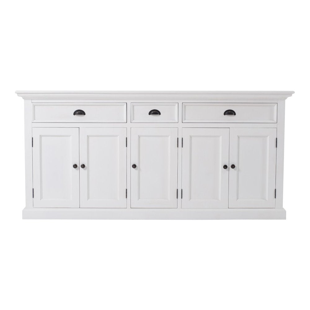 White Solid Wood Three Drawer Sideboard with Five Doors - 71-inch