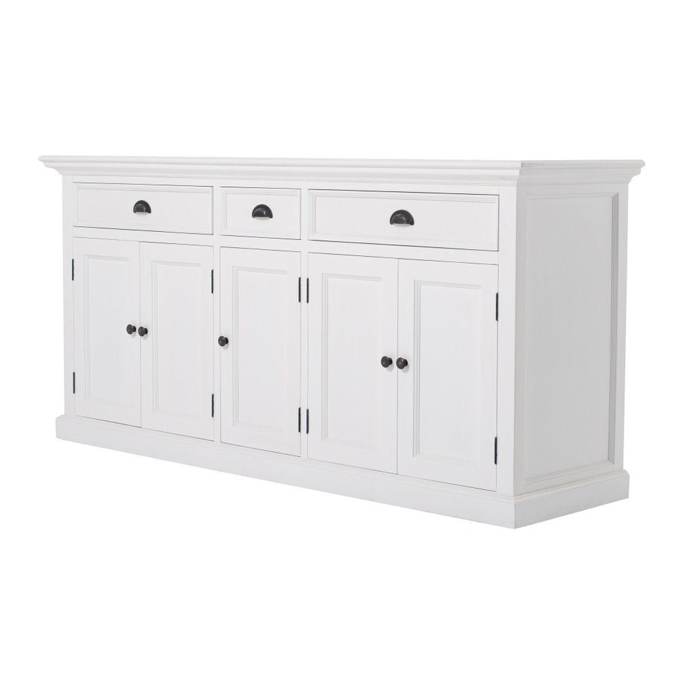 White Solid Wood Three Drawer Sideboard with Five Doors - 71-inch