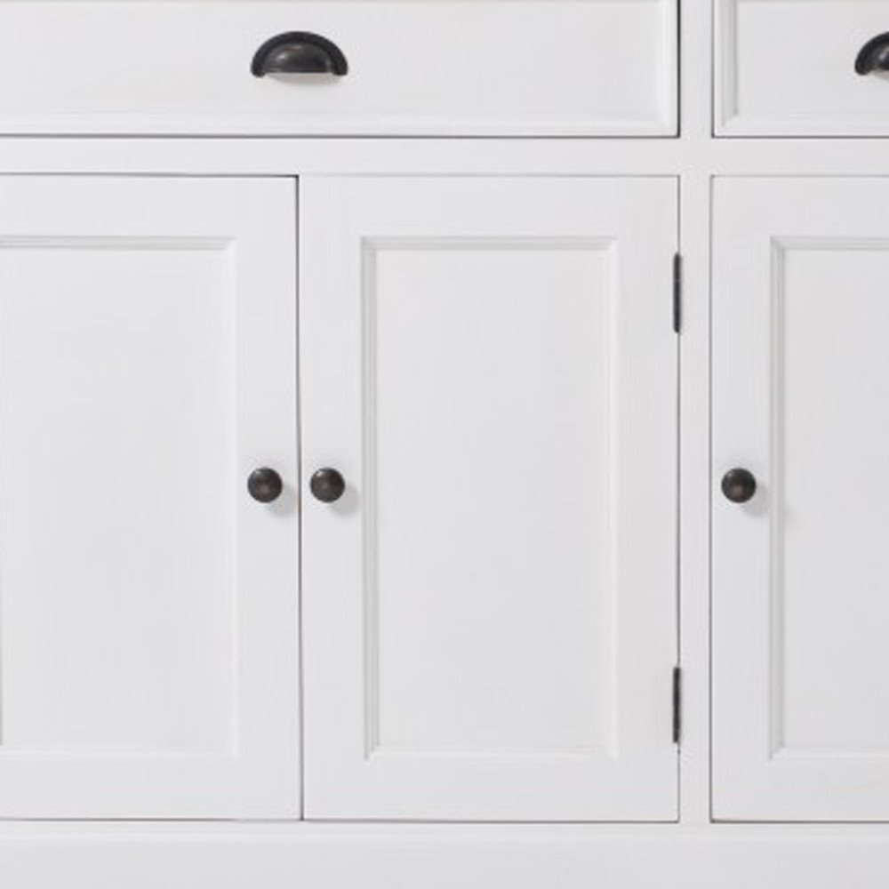 White Solid Wood Three Drawer Sideboard with Five Doors - 71-inch