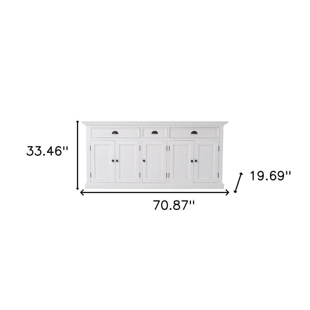 White Solid Wood Three Drawer Sideboard with Five Doors - 71-inch