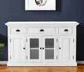 White Solid Wood Three Drawer Sideboard with Four Glass Doors - 57-inch