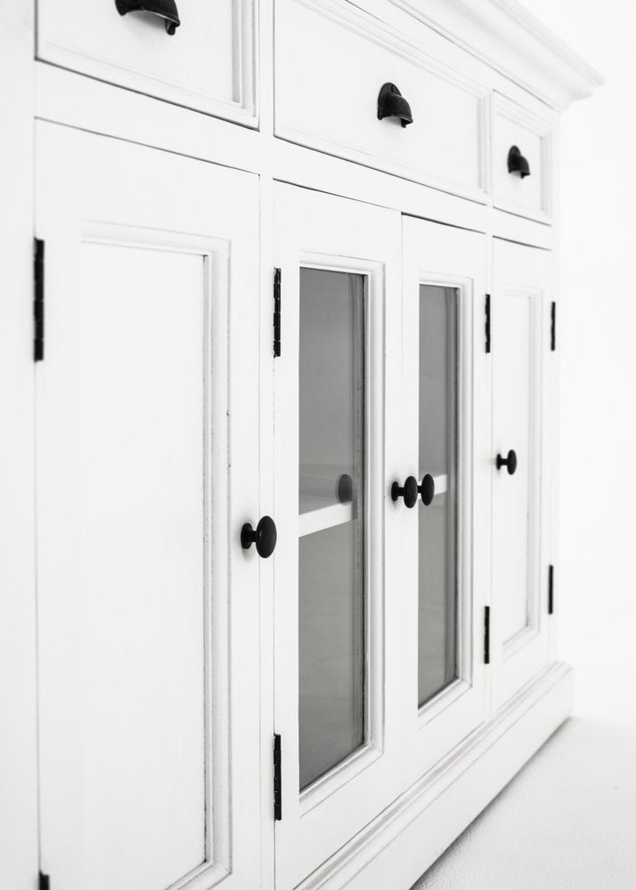 White Solid Wood Three Drawer Sideboard with Four Glass Doors - 57-inch