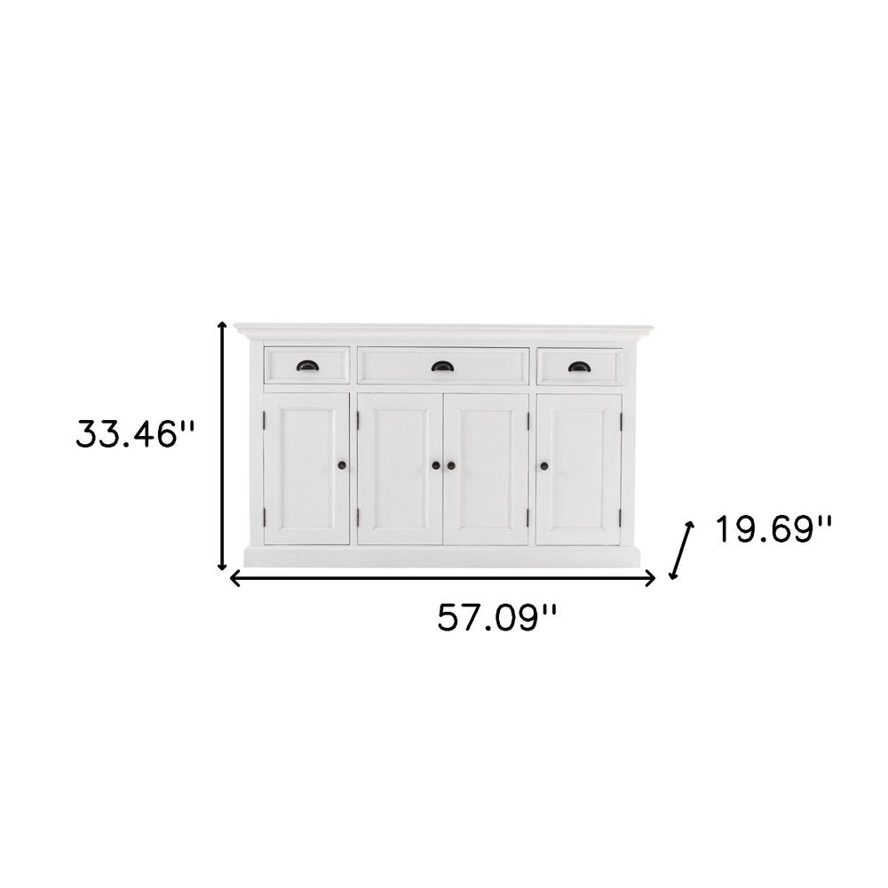 White Solid Wood Three Drawer Sideboard - 57-inch