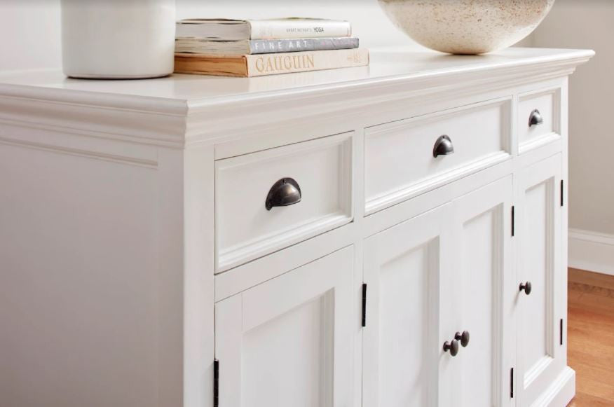 White Solid Wood Three Drawer Sideboard - 57-inch