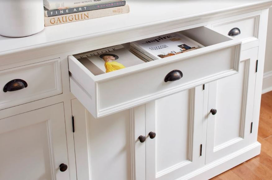 White Solid Wood Three Drawer Sideboard - 57-inch