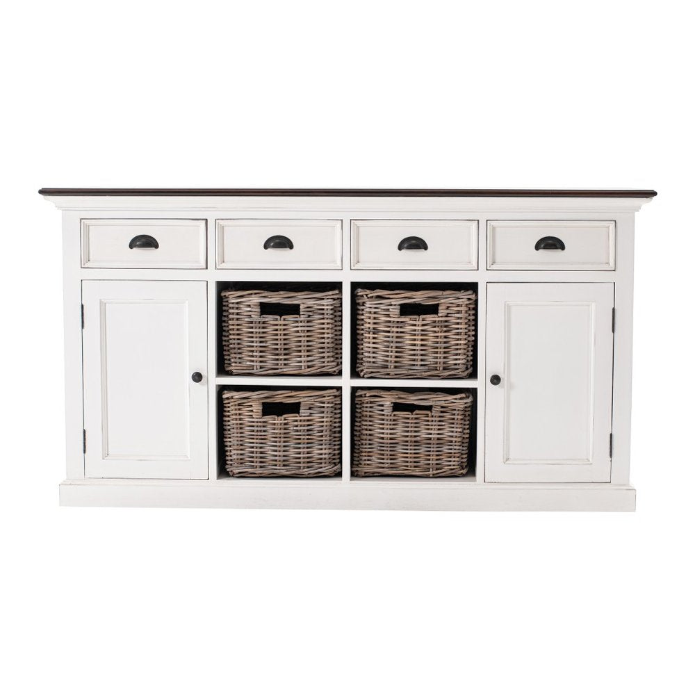 Brown and White Distressed Solid Wood Sideboard with Baskets - 63-inch