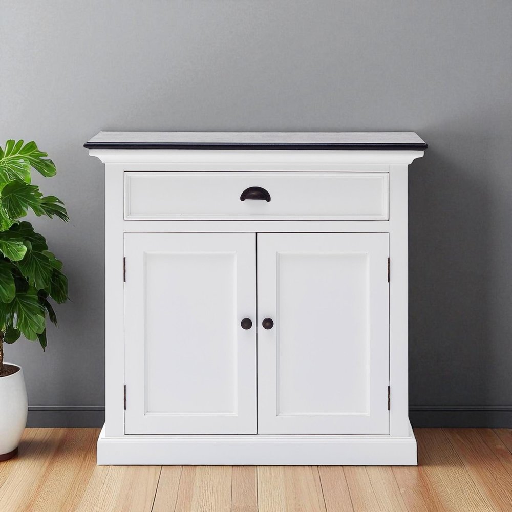 White and Black Wood Sideboard with Two Doors - 35-inch