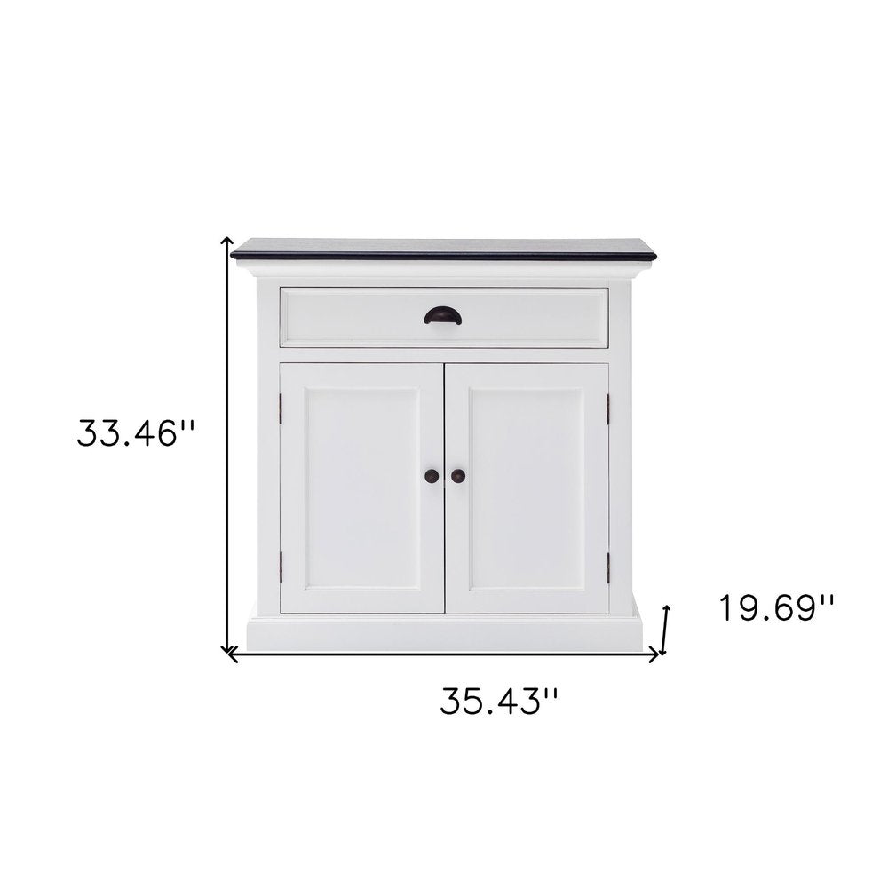 White and Black Wood Sideboard with Two Doors - 35-inch