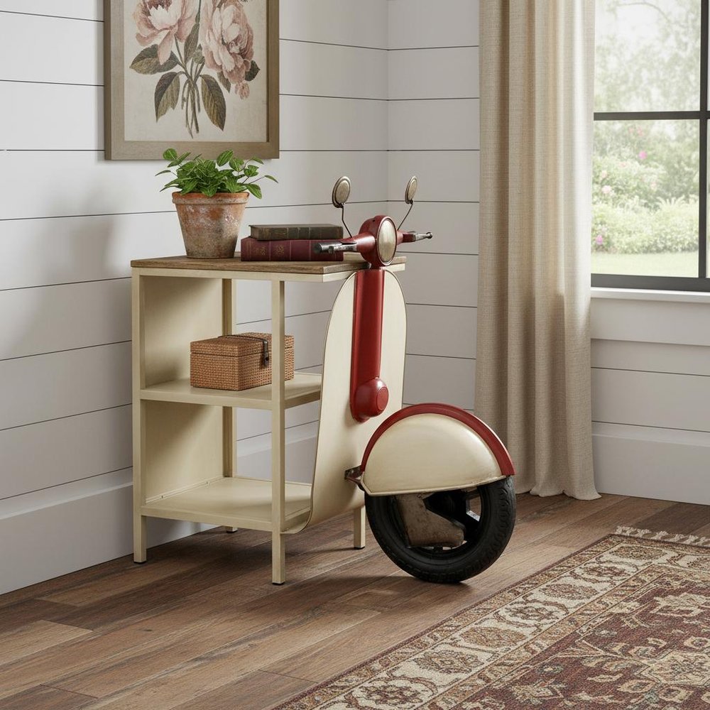 Rustic Red and Vanilla Scooter Cabinet