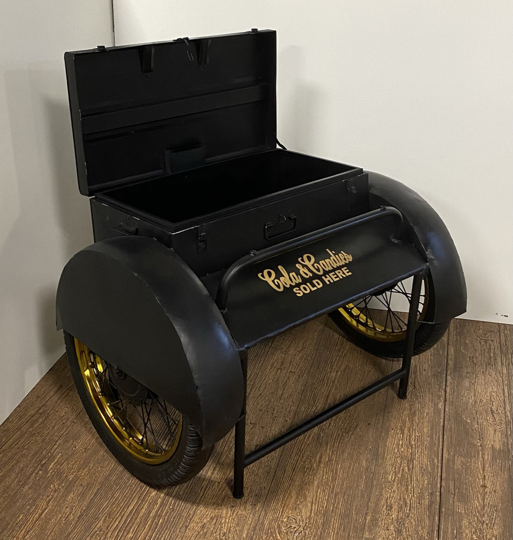 Black Distressed Iron Wheel End Table and Trunk Storage - 28-inch