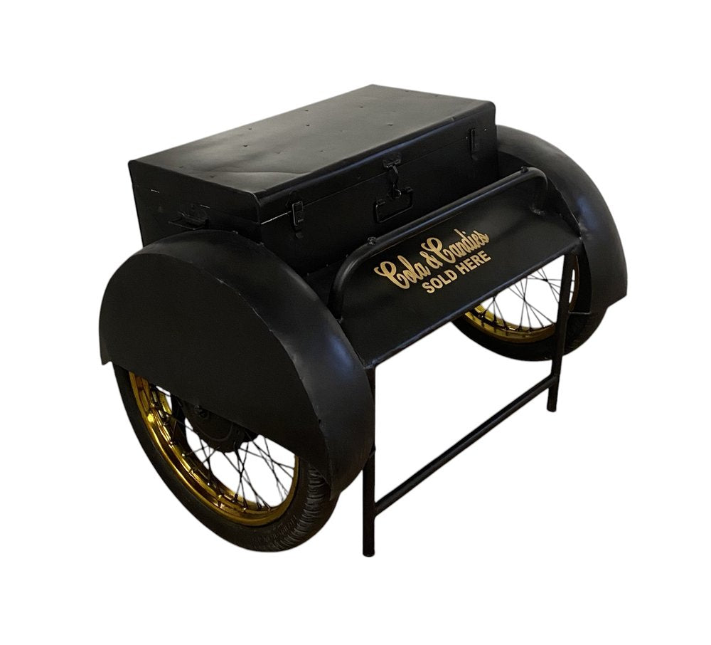 Black Distressed Iron Wheel End Table and Trunk Storage - 28-inch