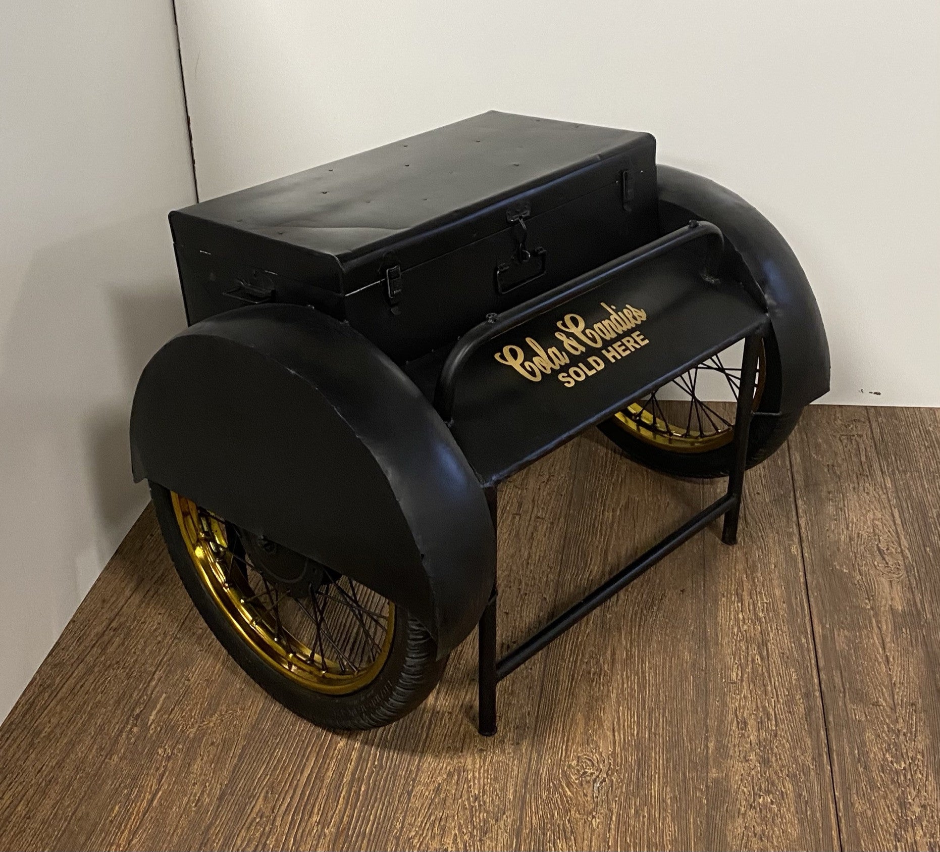 Black Distressed Iron Wheel End Table and Trunk Storage - 28-inch