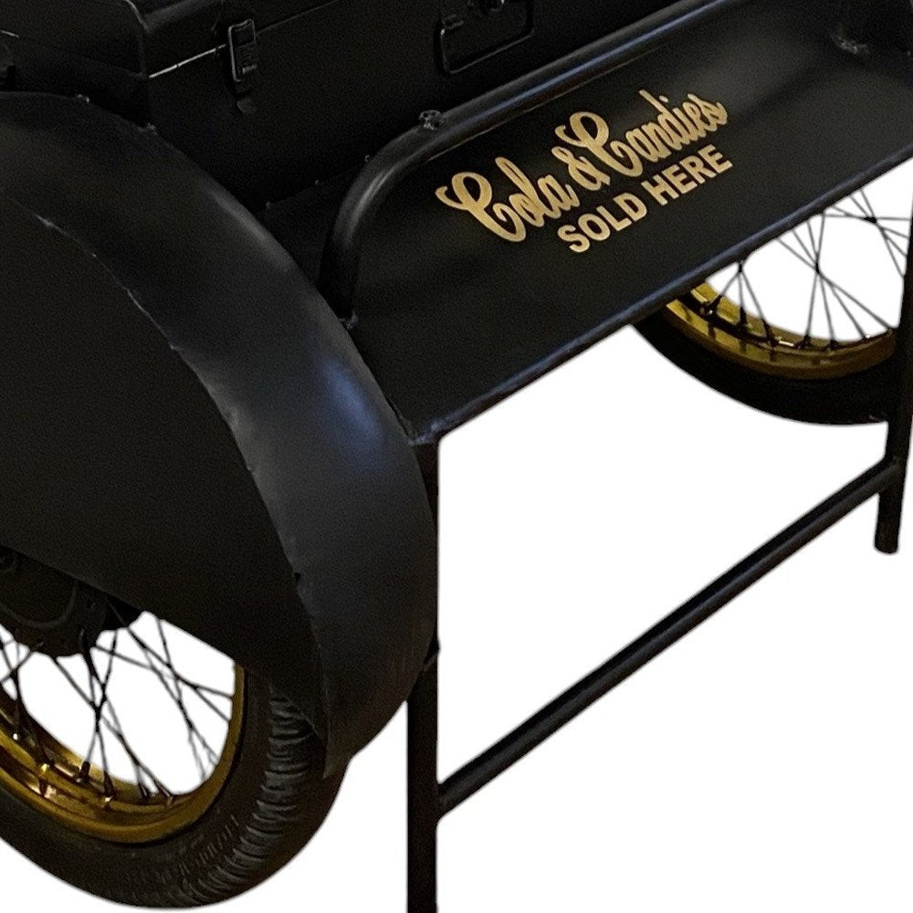 Black Distressed Iron Wheel End Table and Trunk Storage - 28-inch