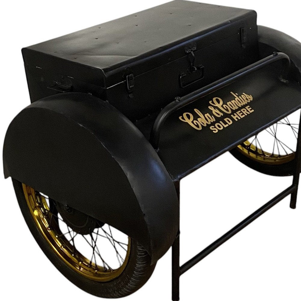 Black Distressed Iron Wheel End Table and Trunk Storage - 28-inch