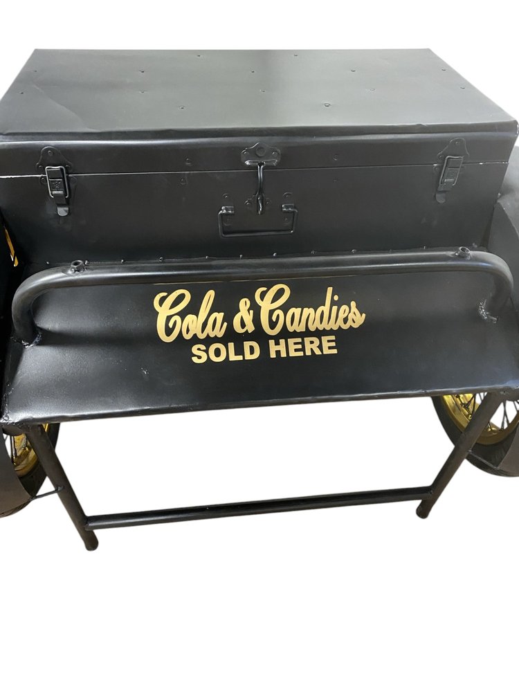 Black Distressed Iron Wheel End Table and Trunk Storage - 28-inch