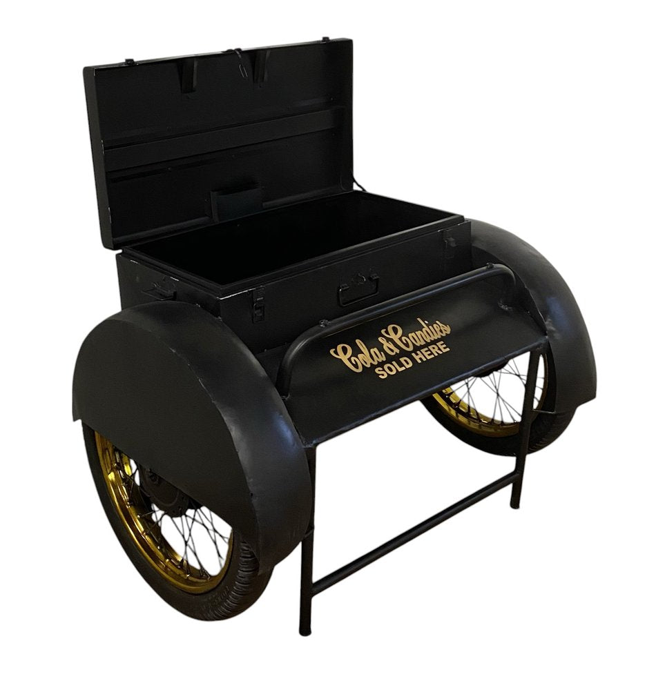 Black Distressed Iron Wheel End Table and Trunk Storage - 28-inch