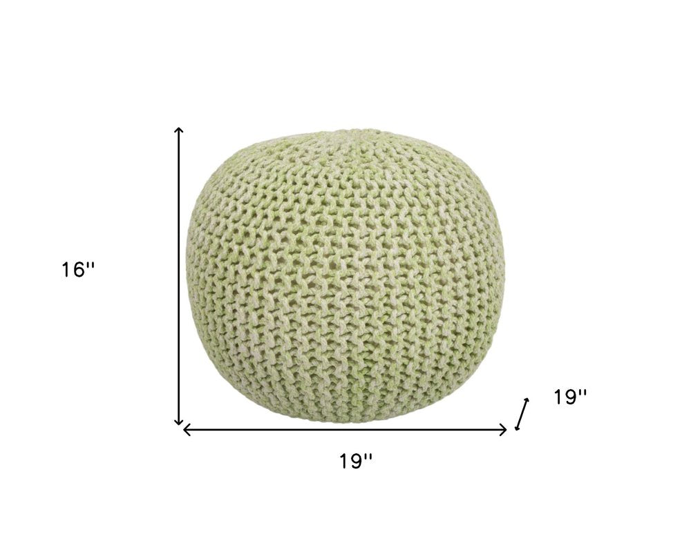 Green Wool Round Pouf Ottoman - 19-inch