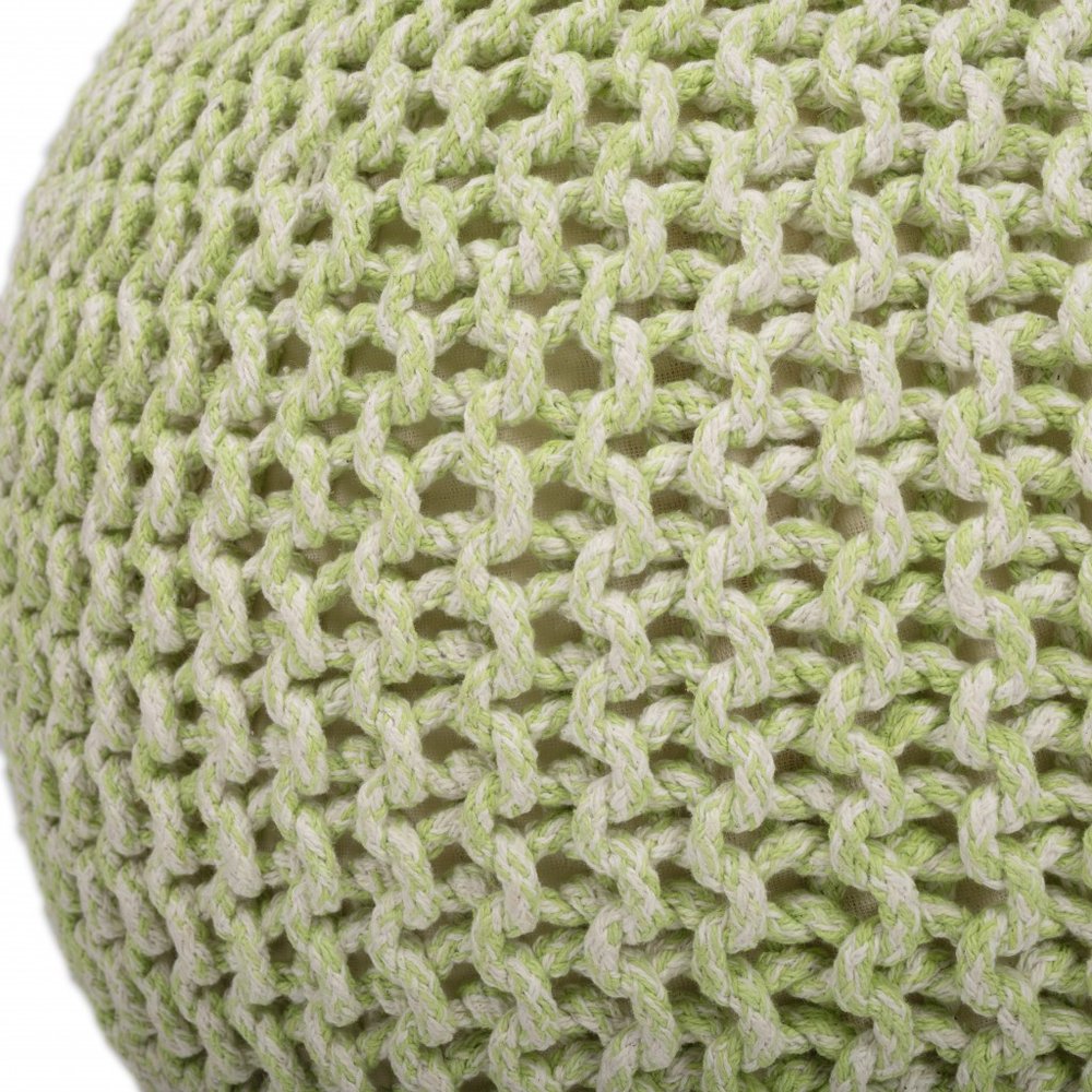 Green Wool Round Pouf Ottoman - 19-inch