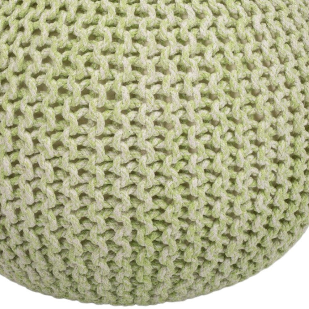 Green Wool Round Pouf Ottoman - 19-inch