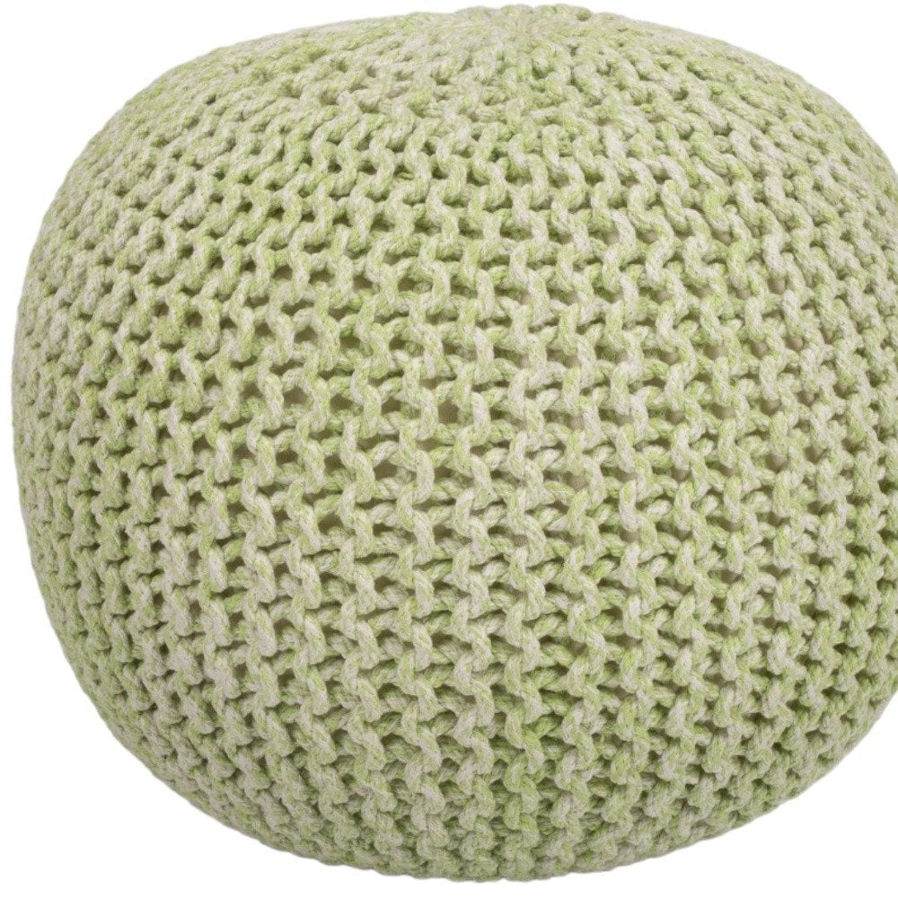 Green Wool Round Pouf Ottoman - 19-inch