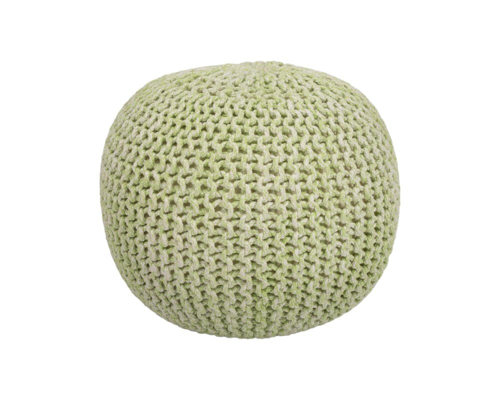 Green Wool Round Pouf Ottoman - 19-inch