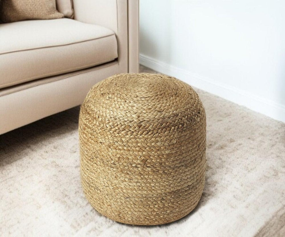 Jute Round Pouf Ottoman - 16-inch