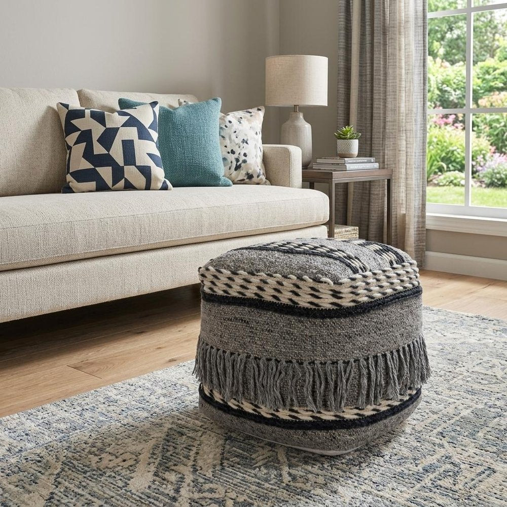 Gray Pouf Ottoman - 21-inch