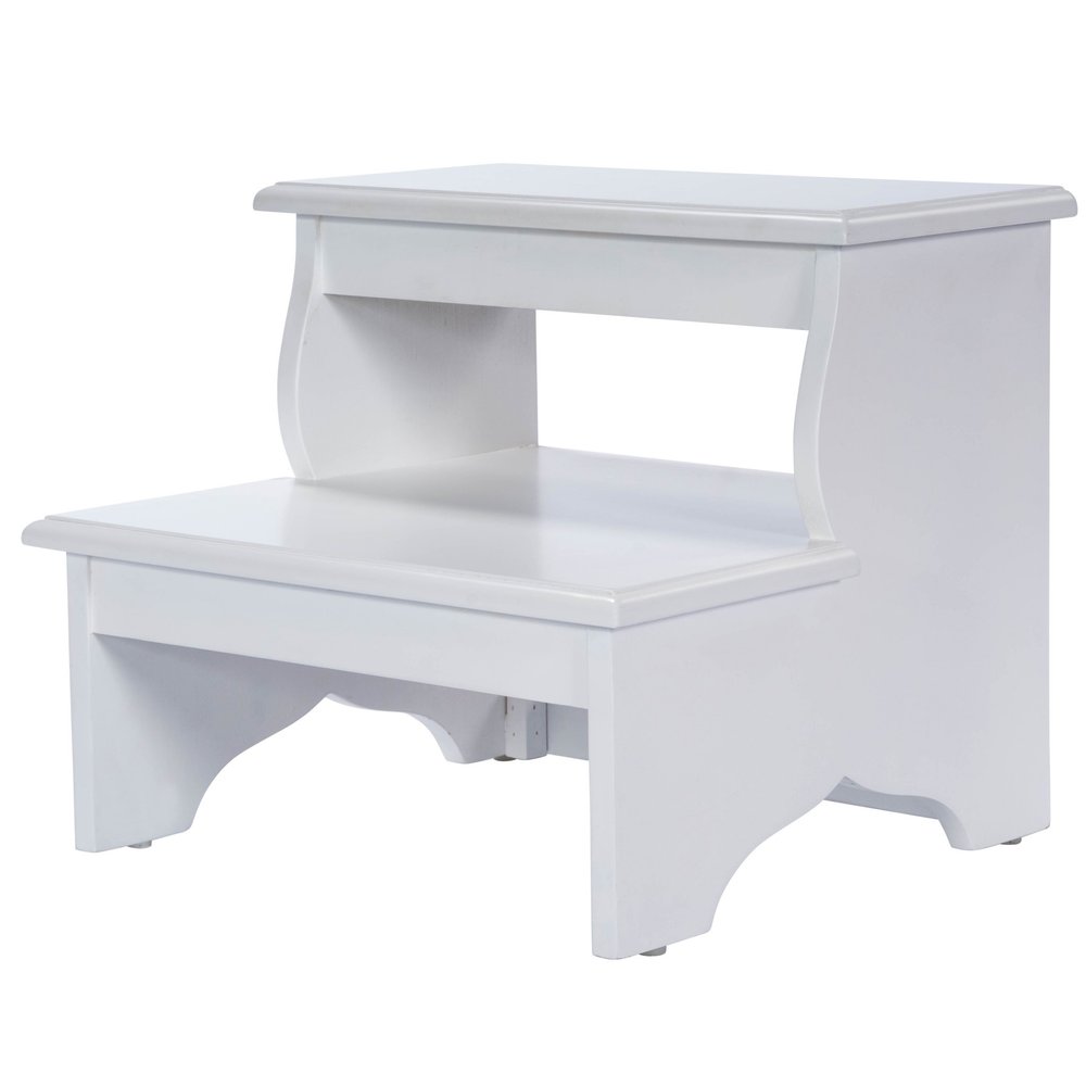 White Wood Footstool - 18-inch