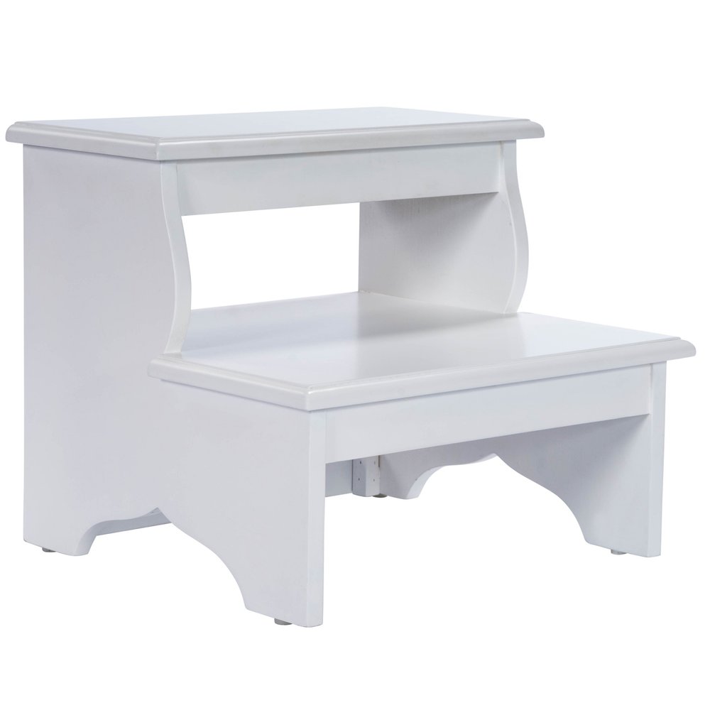 White Wood Footstool - 18-inch