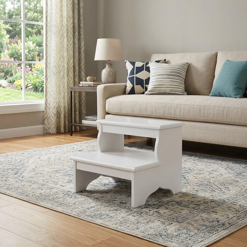 White Wood Footstool - 18-inch