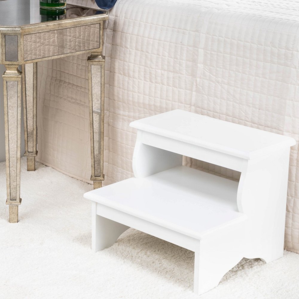White Wood Footstool - 18-inch