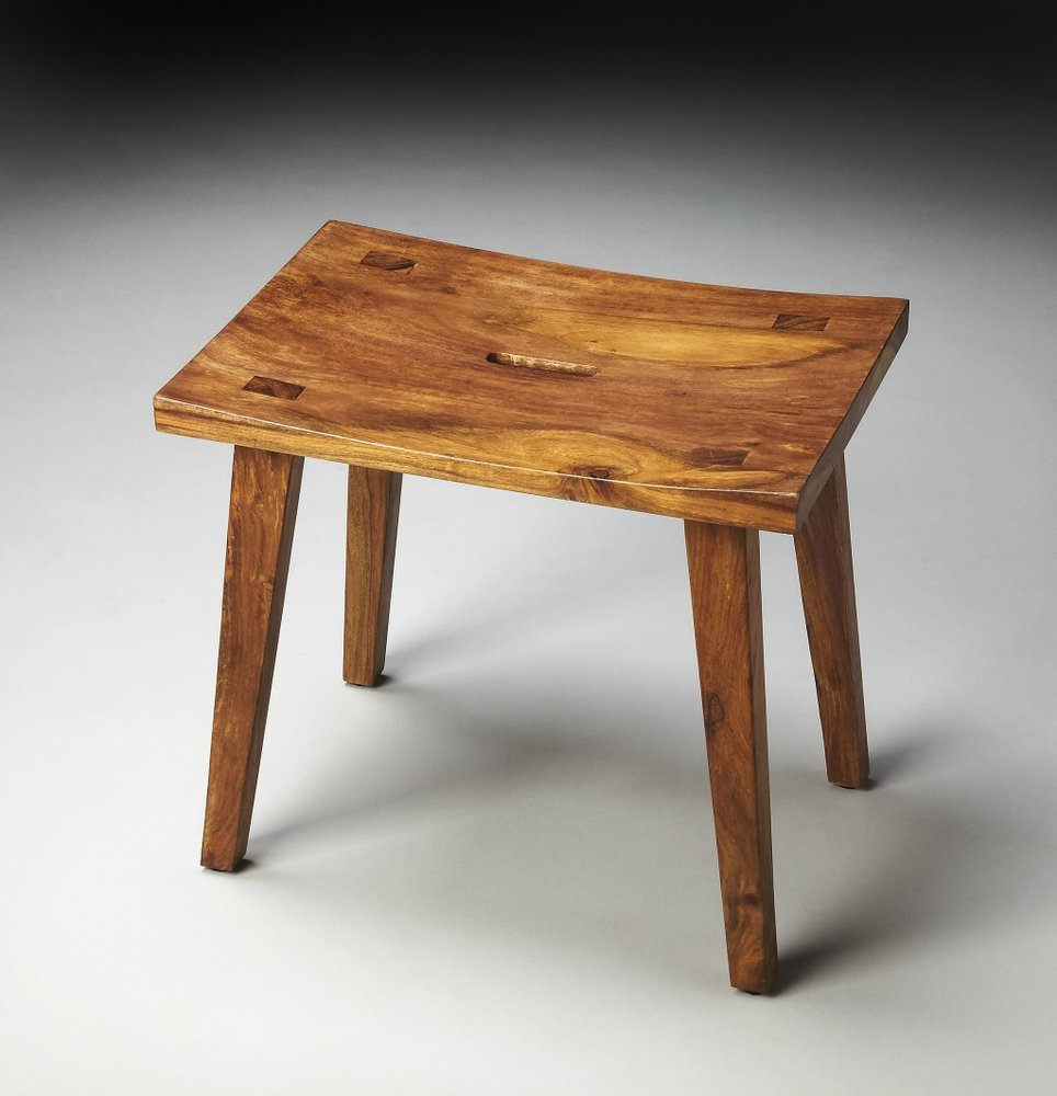Brown Solid Wood Footstool - 20-inch