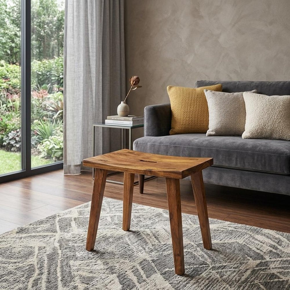Brown Solid Wood Footstool - 20-inch