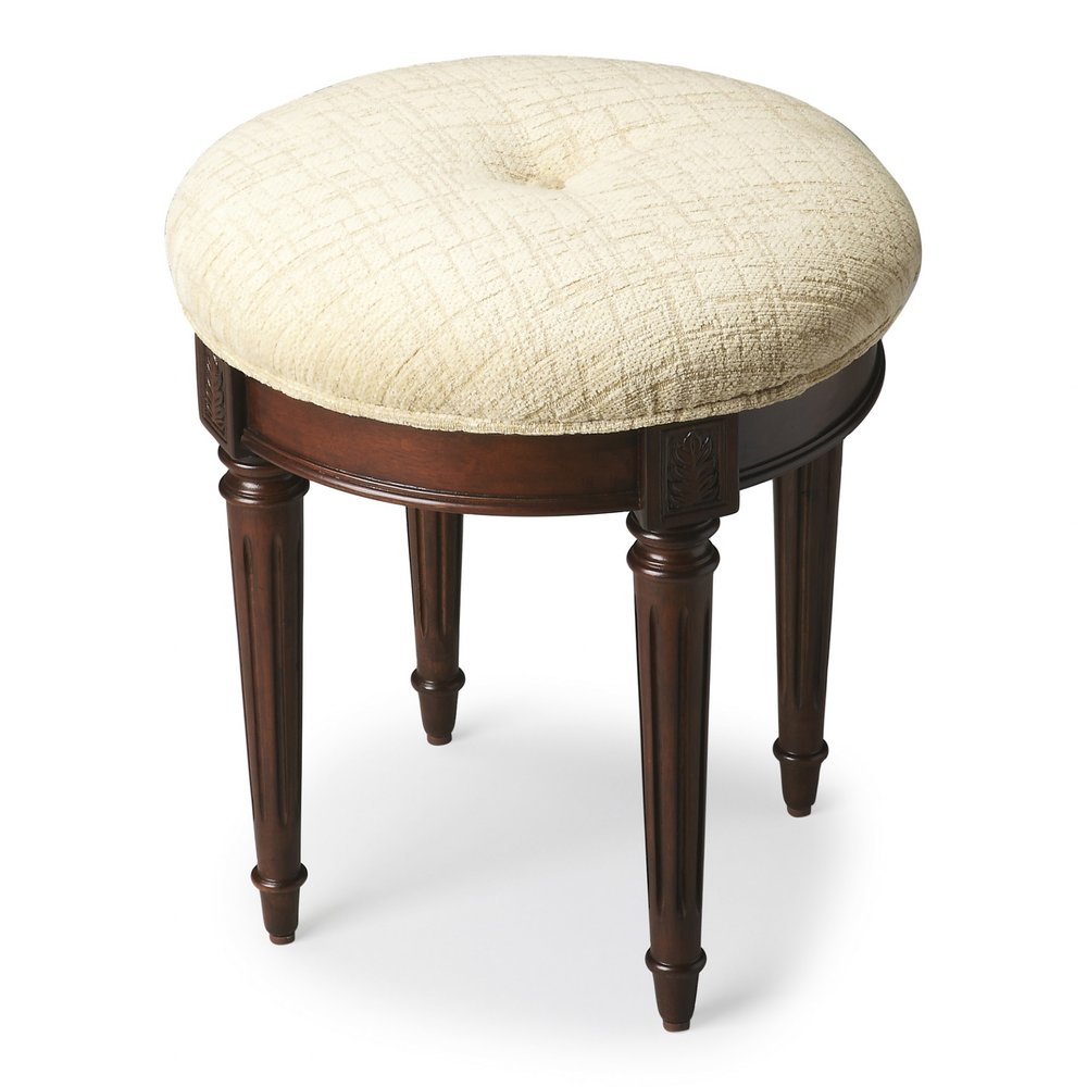 Off White Linen and Dark Brown Ottoman - 18-inch
