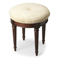 Off White Linen and Dark Brown Ottoman - 18-inch