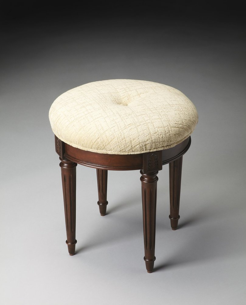 Off White Linen and Dark Brown Ottoman - 18-inch