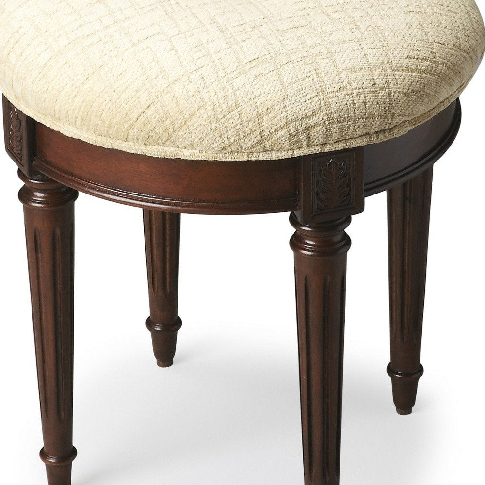 Off White Linen and Dark Brown Ottoman - 18-inch