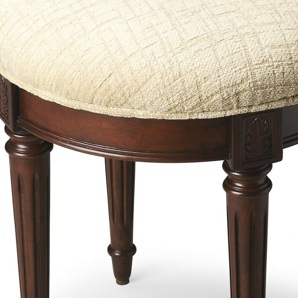 Off White Linen and Dark Brown Ottoman - 18-inch