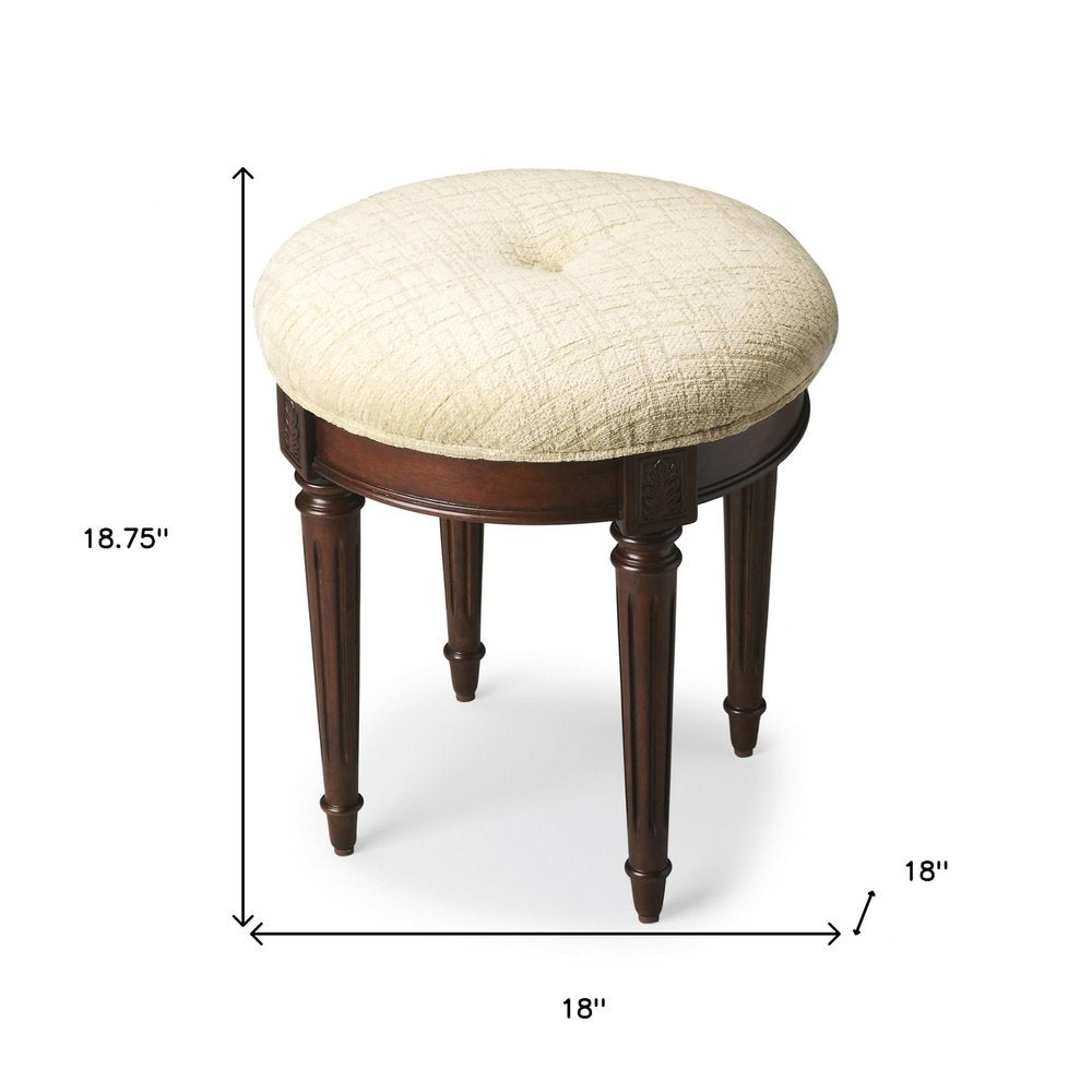 Off White Linen and Dark Brown Ottoman - 18-inch