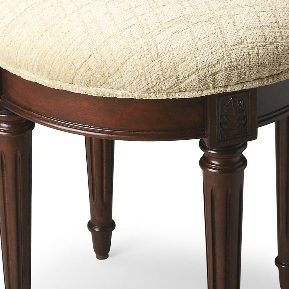 Off White Linen and Dark Brown Ottoman - 18-inch
