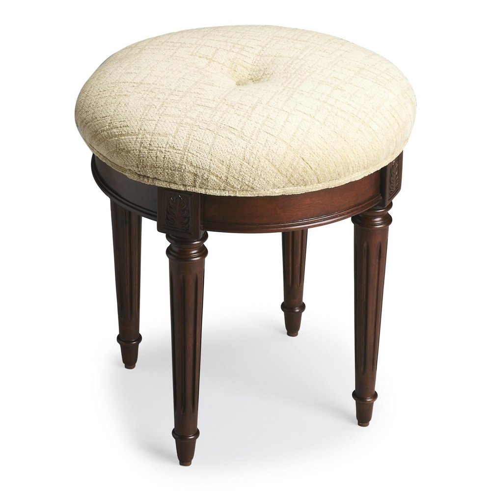 Off White Linen and Dark Brown Ottoman - 18-inch