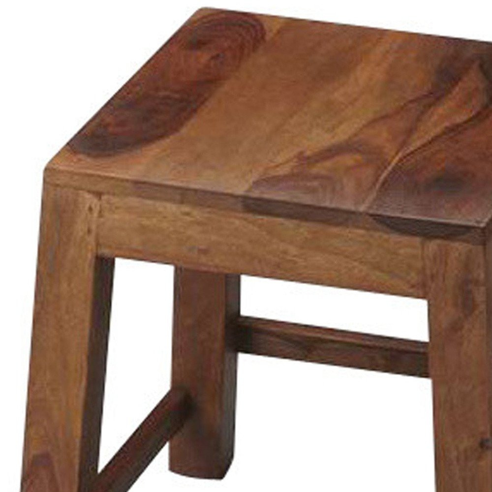 Dark Brown Solid Wood Ottoman - 17-inch