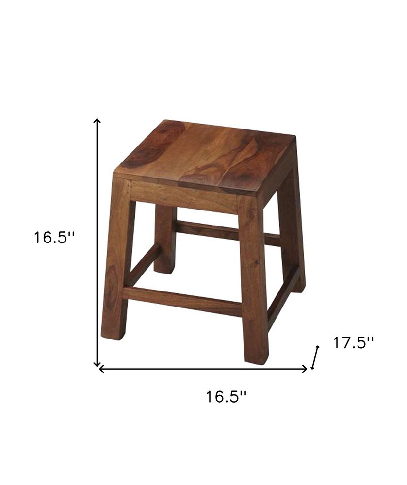 Dark Brown Solid Wood Ottoman - 17-inch