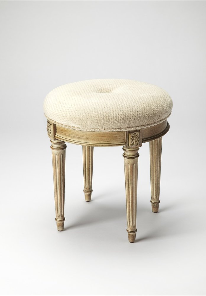 Ivory Polyester Blend and Brown Ottoman - 18-inch