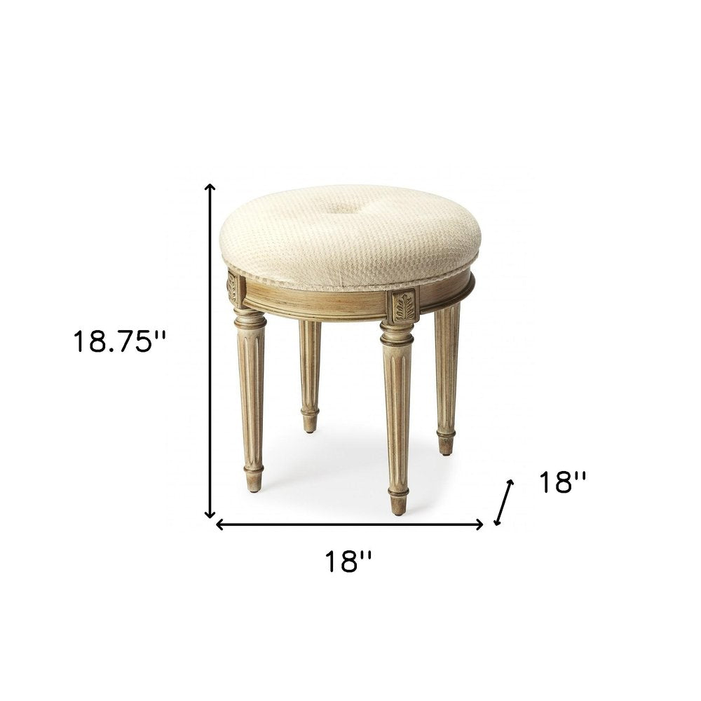 Ivory Polyester Blend and Brown Ottoman - 18-inch