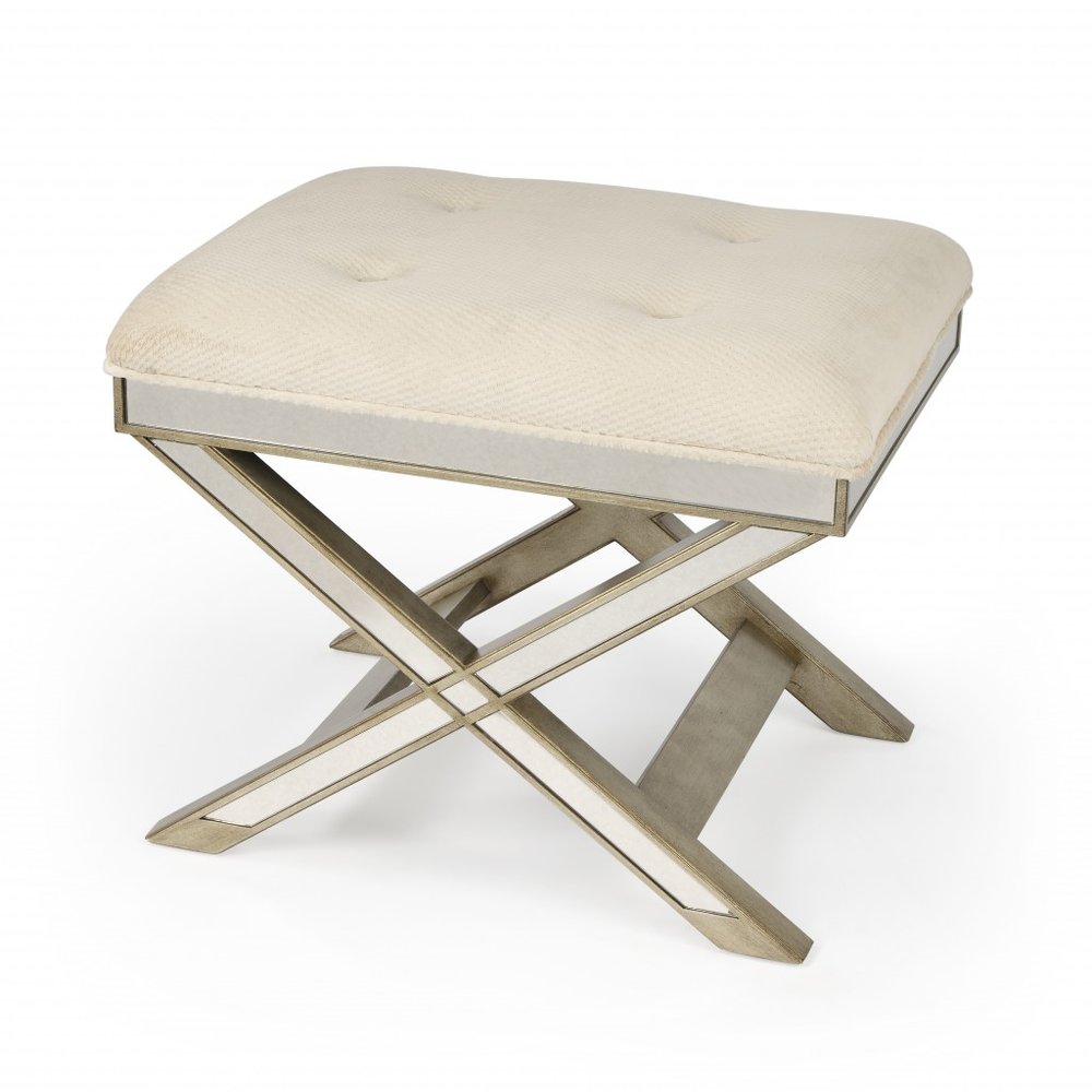 Ivory Cotton and Brown Tufted Ottoman - 26-inch